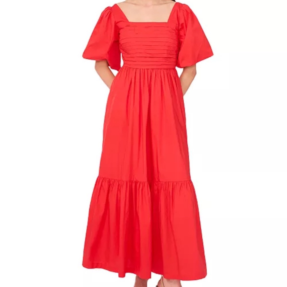 CeCe Red Smocked Tiered Maxi Dress